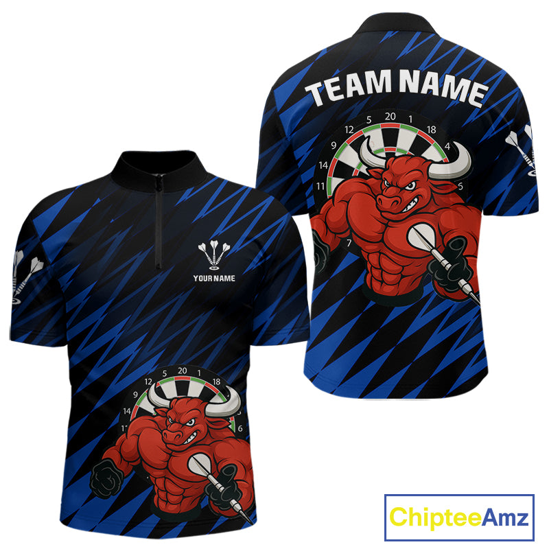 Maroon & White Bull Holding Dart Arrow Darts Shirt For Men - Custom Team Name |Blue NYN0381
