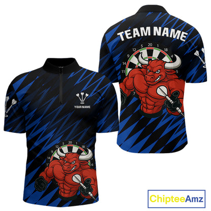 Maroon & White Bull Holding Dart Arrow Darts Shirt For Men - Custom Team Name |Blue NYN0381
