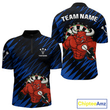 Load image into Gallery viewer, Maroon &amp; White Bull Holding Dart Arrow Darts Shirt For Men - Custom Team Name |Blue NYN0381