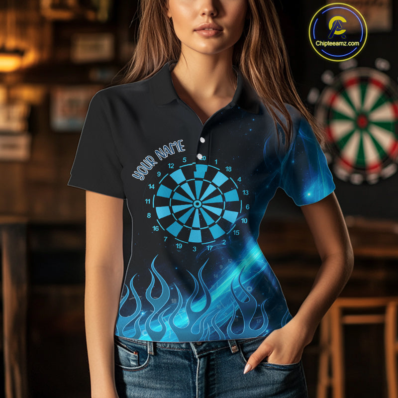 Dartboard 3D Lightning Darts Shirt For Women Custom Name & Team Jersey | Opt1 - Blue NYN0645