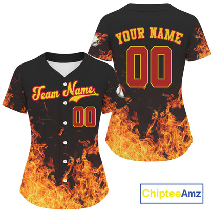 Custom Flaming Baseball Ball Jersey For Women Personalized Youth Baseball Shirt NYN0836