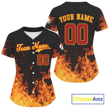 Load image into Gallery viewer, Custom Flaming Baseball Ball Jersey For Women Personalized Youth Baseball Shirt NYN0836
