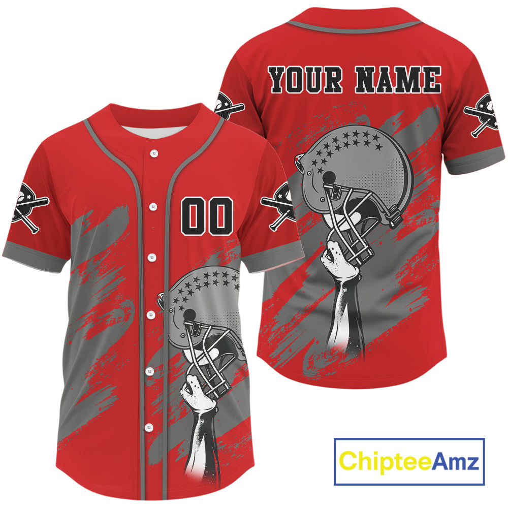 Red And Grey Grunge Baseball Jersey Custom Name & Number Baseball Shirt For Men & Youth NYN0846