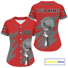 Load image into Gallery viewer, Red And Grey Grunge Baseball Jersey Custom Name &amp; Number Baseball Shirt For Women &amp; Youth NYN0846