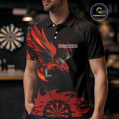 Red Flames Eagle Dartboard Custom Polo Darts Jerseys For Men, Darts Team Shirt Uniform NYN0851