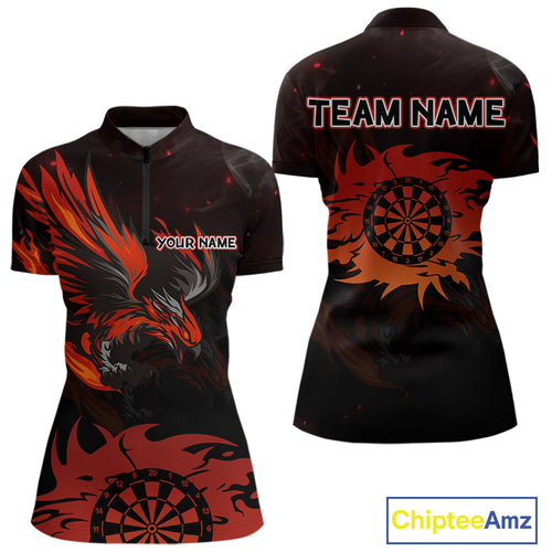 Red Flames Eagle Dartboard Custom 1/4-Zip Darts Jerseys For Women, Darts Team Shirt Uniform NYN0851