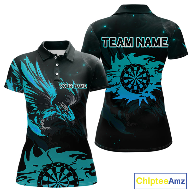 Turquoise Flames Eagle Dartboard Custom Polo Darts Jerseys For Women, Darts Team Shirt Uniform NYN0852