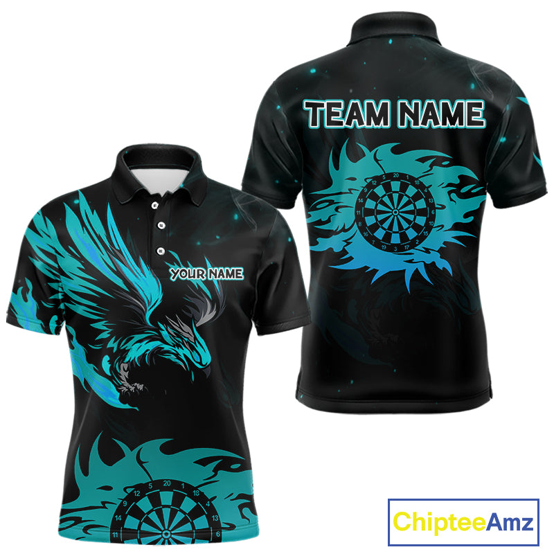 Turquoise Flames Eagle Dartboard Custom Polo Darts Jerseys For Men, Darts Team Shirt Uniform NYN0852