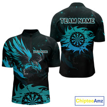 Load image into Gallery viewer, Turquoise Flames Eagle Dartboard Custom 1/4-Zip Darts Jerseys For Men, Darts Team Shirt Uniform NYN0852