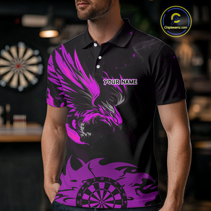 Purple Flames Eagle Dartboard Custom Polo Darts Jerseys For Men, Darts Team Shirt Uniform NYN0853