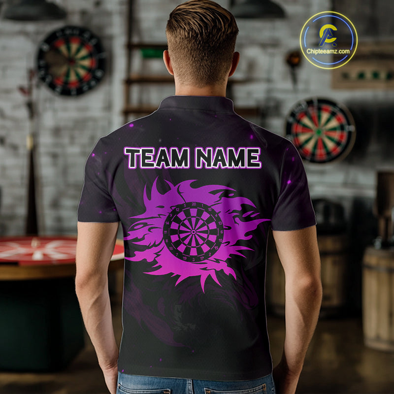 Purple Flames Eagle Dartboard Custom Polo Darts Jerseys For Men, Darts Team Shirt Uniform NYN0853
