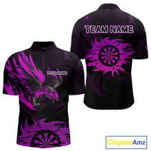 Load image into Gallery viewer, Purple Flames Eagle Dartboard Custom 1/4-Zip Darts Jerseys For Men, Darts Team Shirt Uniform NYN0853