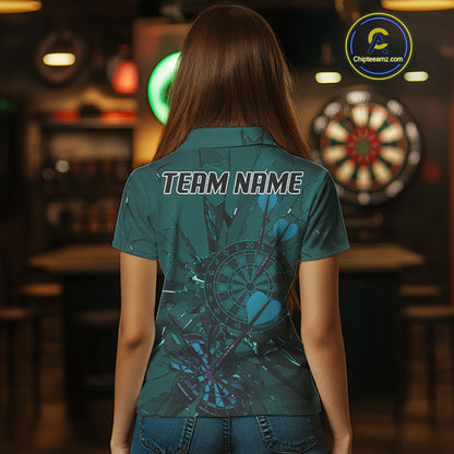 Cracked Dartboard Broken Glass Women's Darts Shirt Custom Name & Team | Opt1 - Dark Teal NYN0653