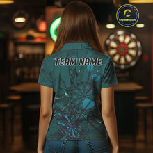 Load image into Gallery viewer, Cracked Dartboard Broken Glass Women's Darts Shirt Custom Name &amp; Team | Opt1 - Dark Teal NYN0653