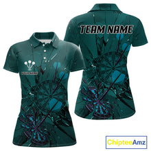 Load image into Gallery viewer, Cracked Dartboard Broken Glass Women's Darts Shirt Custom Name &amp; Team | Opt1 - Dark Teal NYN0653