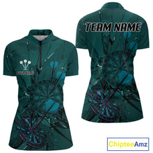 Load image into Gallery viewer, Cracked Dartboard Broken Glass Women's Darts Shirt Custom Name &amp; Team | Opt1 - Dark Teal NYN0653