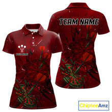 Load image into Gallery viewer, Cracked Dartboard Broken Glass Women's Darts Shirt Custom Name &amp; Team | Opt2 - Red NYN0654
