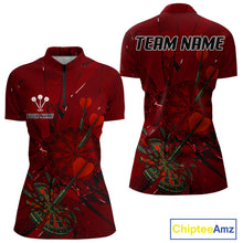 Load image into Gallery viewer, Cracked Dartboard Broken Glass Women's Darts Shirt Custom Name &amp; Team | Opt2 - Red NYN0654