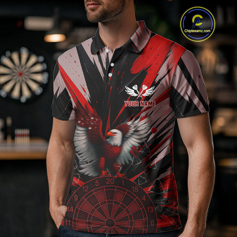 Eagle Dartboard Broken Glass Men's Darts Shirt Custom Name & Team | Opt1 - Red NYN0656