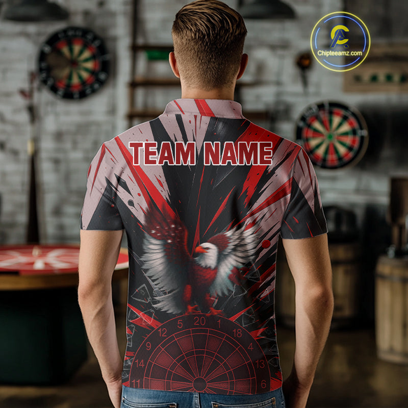 Eagle Dartboard Broken Glass Men's Darts Shirt Custom Name & Team | Opt1 - Red NYN0656