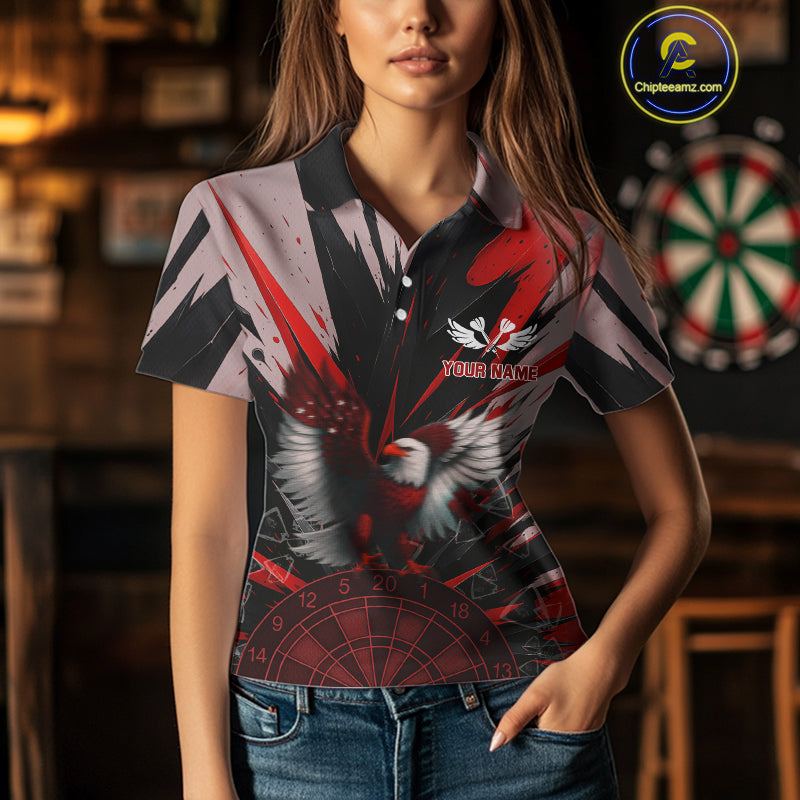 Eagle Dartboard Broken Glass Women's Darts Shirt Custom Name & Team | Opt1 - Red NYN0656