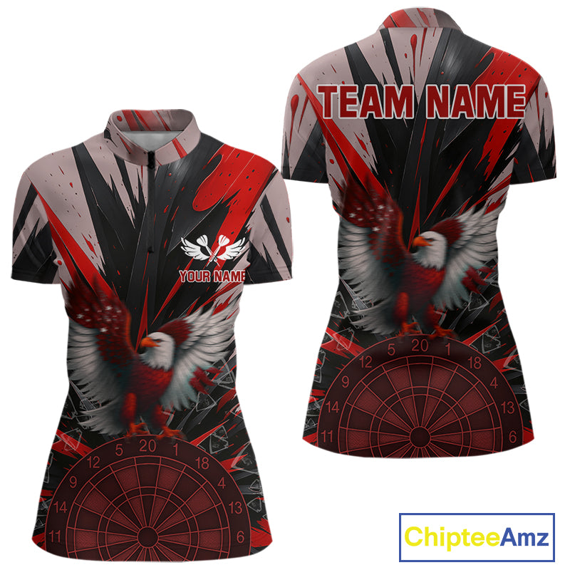 Eagle Dartboard Broken Glass Women's Darts Shirt Custom Name & Team | Opt1 - Red NYN0656
