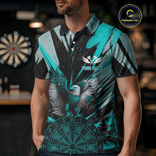 Load image into Gallery viewer, Eagle Dartboard Broken Glass Men's Darts Shirt Custom Name &amp; Team | Opt2 - Turquoise NYN0657