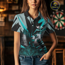 Load image into Gallery viewer, Eagle Dartboard Broken Glass Women's Darts Shirt Custom Name &amp; Team | Opt2 - Turquoise NYN0657