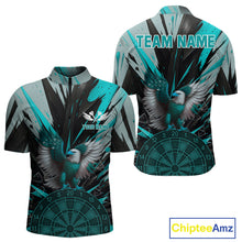 Load image into Gallery viewer, Eagle Dartboard Broken Glass Men's Darts Shirt Custom Name &amp; Team | Opt2 - Turquoise NYN0657