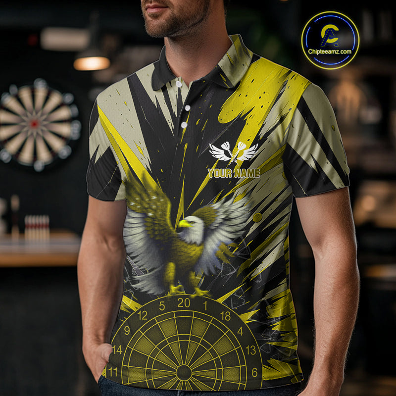 Eagle Dartboard Broken Glass Men's Darts Shirt Custom Name & Team | Opt3 - Yellow NYN0658