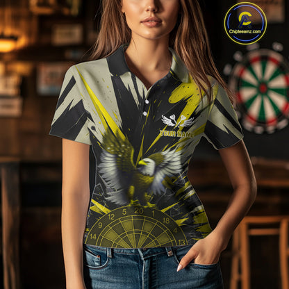 Eagle Dartboard Broken Glass Women's Darts Shirt Custom Name & Team | Opt3 - Yellow NYN0658