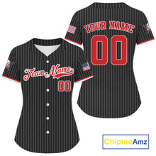 Load image into Gallery viewer, Women's Red Pinstripe Patriotic Baseball Jersey Custom USA Flag Baseball Shirt For Fans NYN0863
