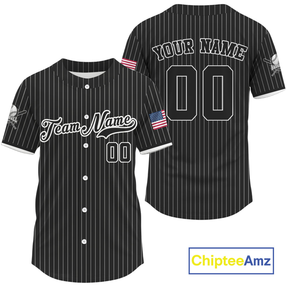 Men's Black Pinstripe Patriotic Baseball Jersey Custom USA Flag Baseball Shirt For Fans NYN0864
