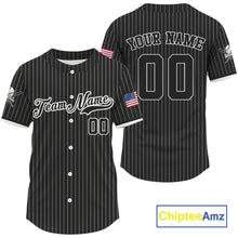 Load image into Gallery viewer, Men's Black Pinstripe Patriotic Baseball Jersey Custom USA Flag Baseball Shirt For Fans NYN0864