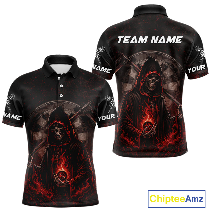 Custom Red Skull Dartboard Grunge Polo Darts Jerseys For Men, Darts Team Shirt Uniform NYN0869