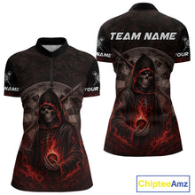 Load image into Gallery viewer, Custom Red Skull Dartboard Grunge 1/4-Zip Darts Jerseys For Women, Darts Team Shirt Uniform NYN0869
