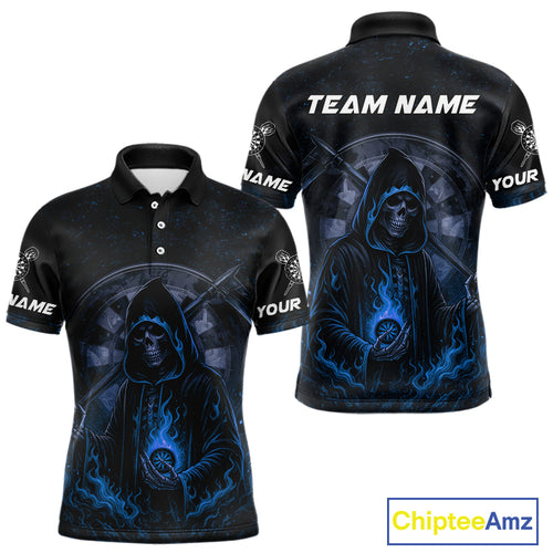 Custom Blue Skull Dartboard Grunge Polo Darts Jerseys For Women, Darts Team Shirt Uniform NYN0870