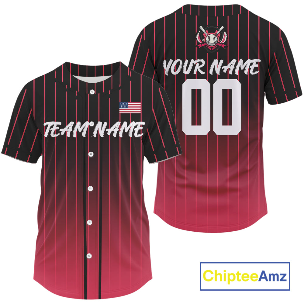 Custom Pink-Black Pinstripe Baseball Jersey For Men Youth Baseball Jersey Personalized NYN1255