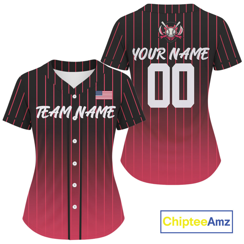 Custom Pink-Black Pinstripe Baseball Jersey For Women Youth Baseball Jersey Personalized NYN1255