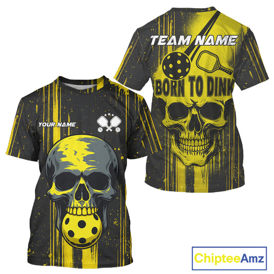 Custom Yellow Skull Pickleball T-Shirt For Men Personalized Halloween Pickleball Outfit NYN1263