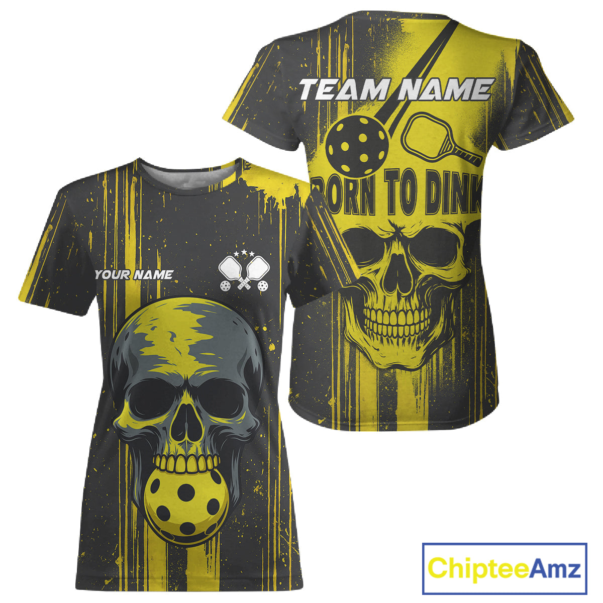 Custom Yellow Skull Pickleball T-Shirt For Women Personalized Halloween Pickleball Outfit NYN1263