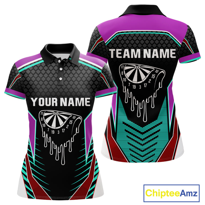 Colorful Darts Team Shirt For Women With Dripping Dartboard - Customizable Name NYN0391
