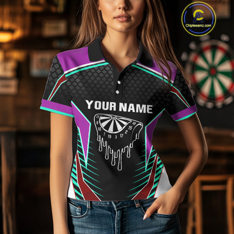 Colorful Darts Team Shirt For Women With Dripping Dartboard - Customizable Name NYN0391