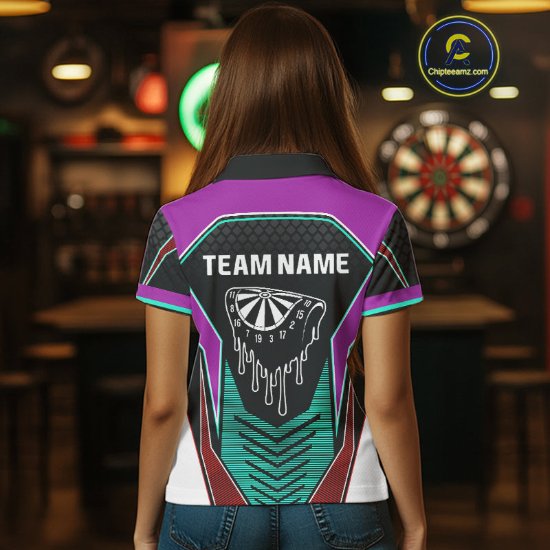 Colorful Darts Team Shirt For Women With Dripping Dartboard - Customizable Name NYN0391