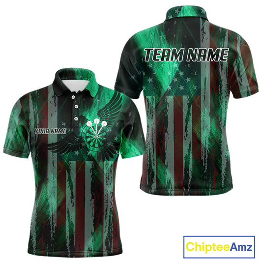 American Flag Eagle Dartboard Men's Darts Shirt Custom Name & Team | Opt1 - Green NYN0659
