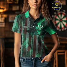 Load image into Gallery viewer, American Flag Eagle Dartboard Women's Darts Shirt Custom Name &amp; Team | Opt1 - Green NYN0659