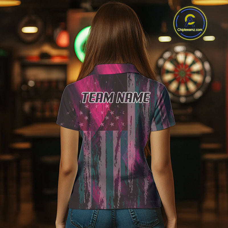 American Flag Eagle Dartboard Women's Darts Shirt Custom Name & Team | Opt2 - Pink NYN0660