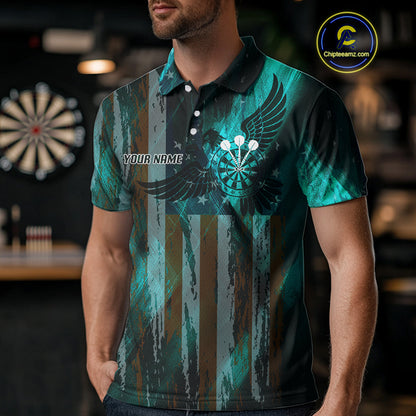 American Flag Eagle Dartboard Men's Darts Shirt Custom Name & Team | Opt3 - Turquoise NYN0661