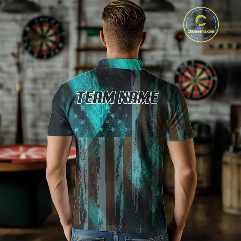 American Flag Eagle Dartboard Men's Darts Shirt Custom Name & Team | Opt3 - Turquoise NYN0661