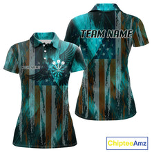 Load image into Gallery viewer, American Flag Eagle Dartboard Women's Darts Shirt Custom Name &amp; Team | Opt3 - Turquoise NYN0661